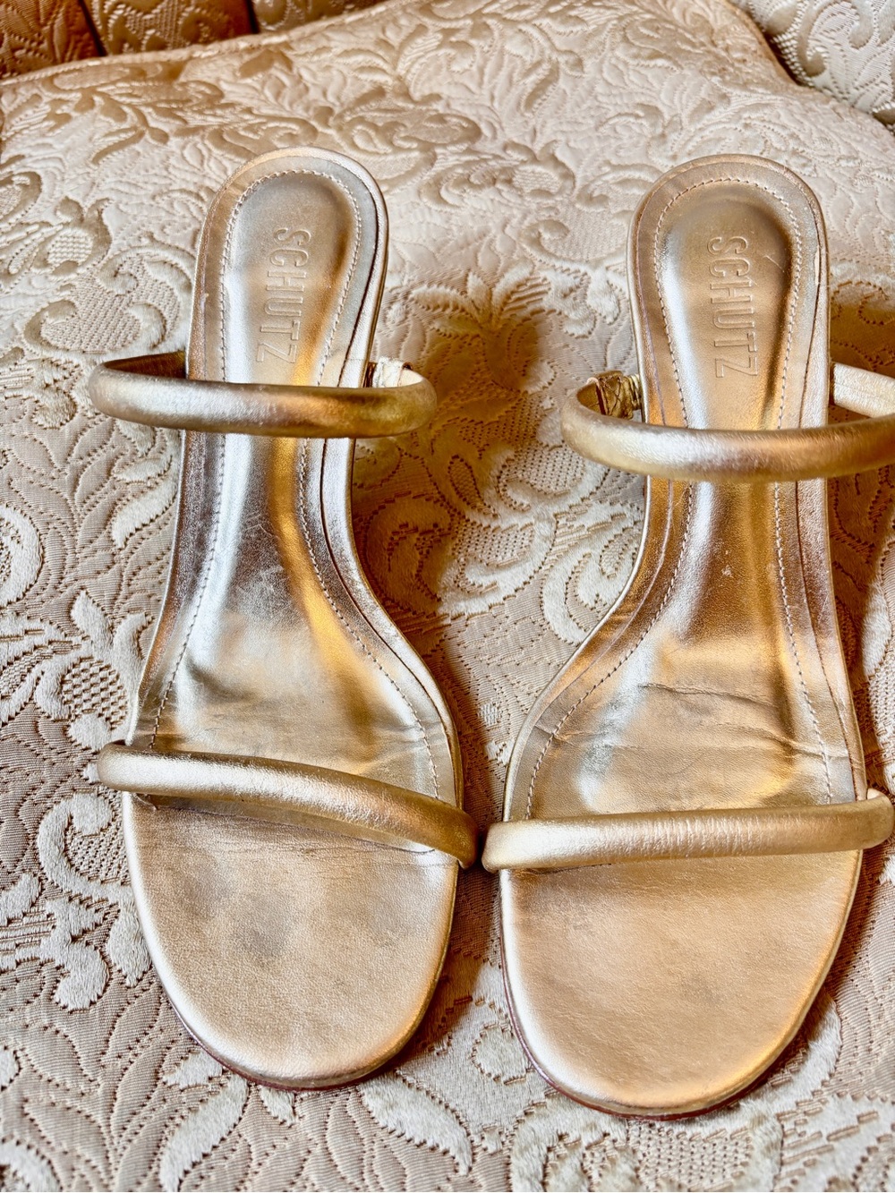 SCHUTZ Metallic Gold Double-Strap Slide Mules